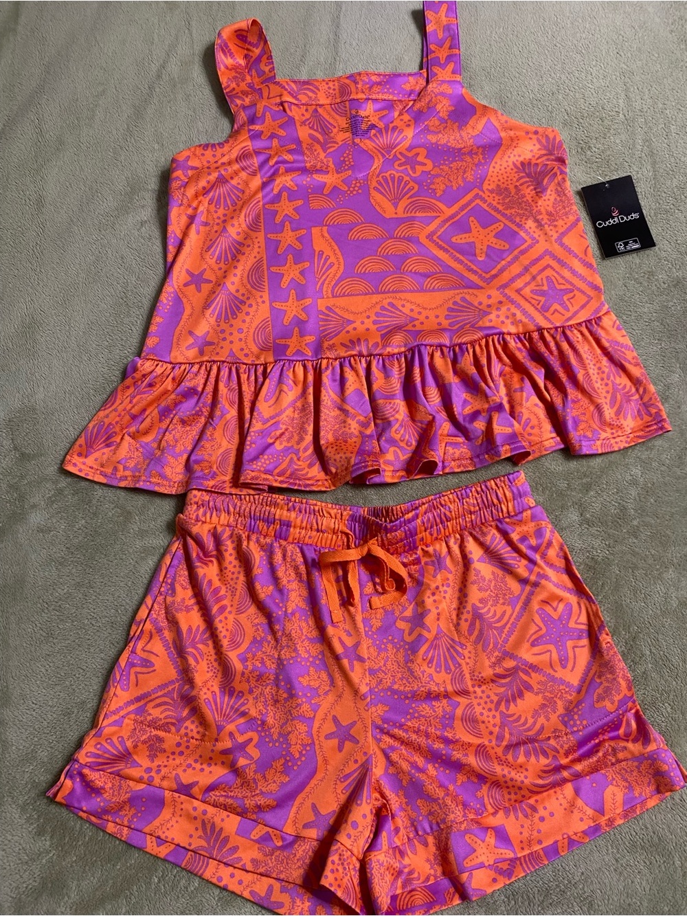 NWT Cuddl Duds Loungewear Orange & Purple Starfish Print Tank Top,size S